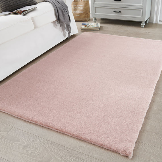 Hasenfell Kunstfell Teppich Vorleger | Rechteckig - Rosa